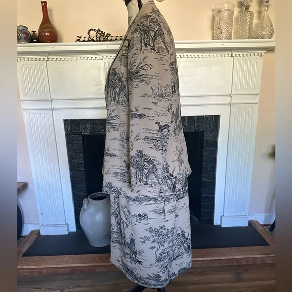 Harvé Benard Toile de Jouy Blazer Jacket & Sheath Dress Two Piece Suit 10/12 - Picture 15 of 16